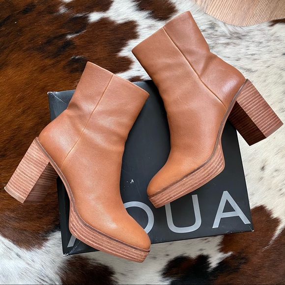AQUA Nessa Brown Leather Chunky 70’s Boots 9.5 - Picture 2 of 13